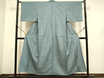 平和屋着物▽上質な小紋　単衣　紬地　花松文　正絹　逸品　DABF5662du