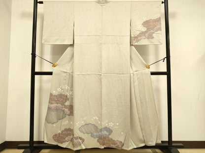 平和屋着物▽訪問着　単衣　刺繍　絞り　雲取花文　金彩　正絹　逸品　DABF5668du