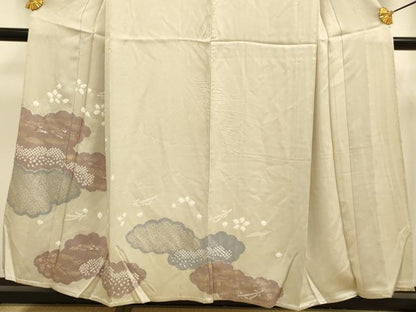 平和屋着物▽訪問着　単衣　刺繍　絞り　雲取花文　金彩　正絹　逸品　DABF5668du