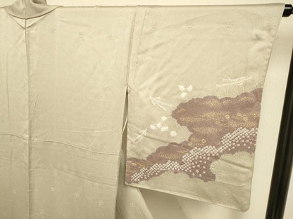 平和屋着物▽訪問着　単衣　刺繍　絞り　雲取花文　金彩　正絹　逸品　DABF5668du