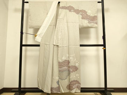 平和屋着物▽訪問着　単衣　刺繍　絞り　雲取花文　金彩　正絹　逸品　DABF5668du