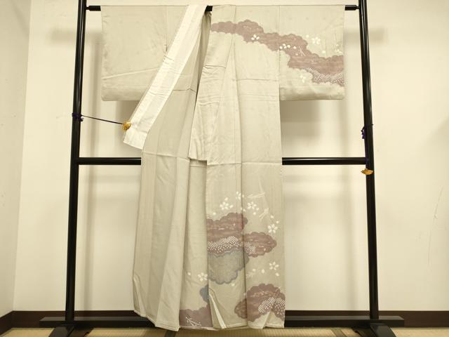 平和屋着物▽訪問着　単衣　刺繍　絞り　雲取花文　金彩　正絹　逸品　DABF5668du