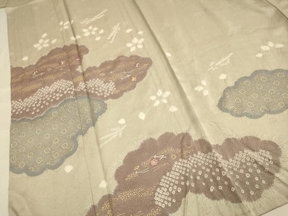 平和屋着物▽訪問着　単衣　刺繍　絞り　雲取花文　金彩　正絹　逸品　DABF5668du
