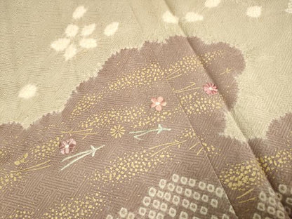 平和屋着物▽訪問着　単衣　刺繍　絞り　雲取花文　金彩　正絹　逸品　DABF5668du