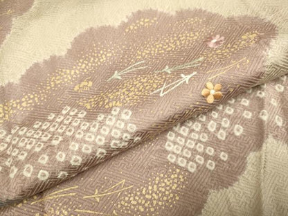 平和屋着物▽訪問着　単衣　刺繍　絞り　雲取花文　金彩　正絹　逸品　DABF5668du