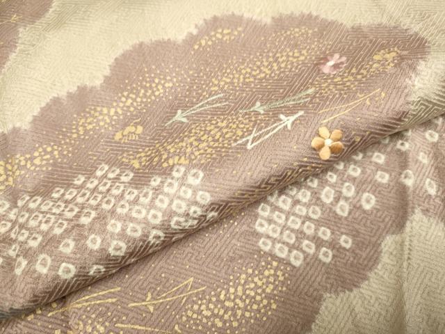 平和屋着物▽訪問着　単衣　刺繍　絞り　雲取花文　金彩　正絹　逸品　DABF5668du