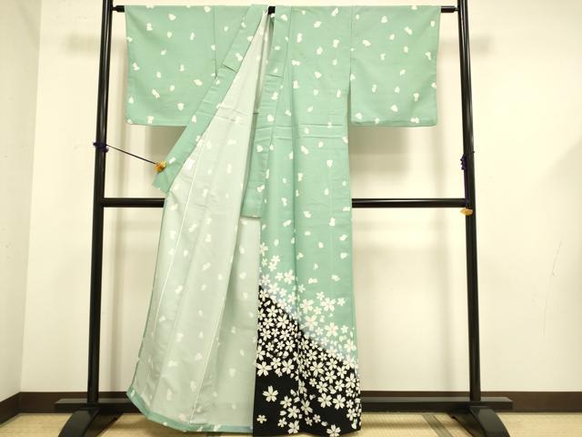 平和屋着物▽訪問着　単衣　舞桜文　暈し染め　洗える着物　DABF5670du