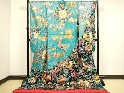 平和屋本店●本手描友禅作家　秋山章　色打掛　お引きずり　婚礼　結婚式　和装　花嫁　神社挙式　金銀彩　鳳凰更紗花文　逸品　DABF5690du