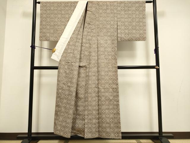 平和屋着物▽上質な紬　単衣　花格子　正絹　逸品　DABF5703du