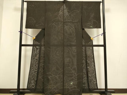 平和屋着物▽訪問着　無双　紗袷　紗×紗　夏虫　黒地　正絹　逸品　DABF5704du
