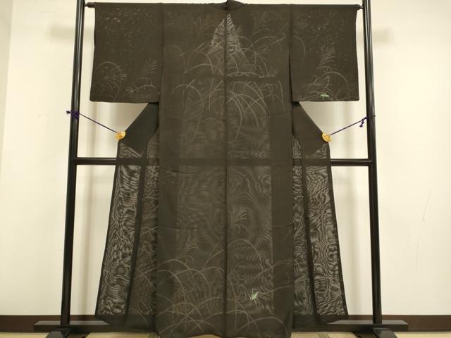 平和屋着物▽訪問着　無双　紗袷　紗×紗　夏虫　黒地　正絹　逸品　DABF5704du