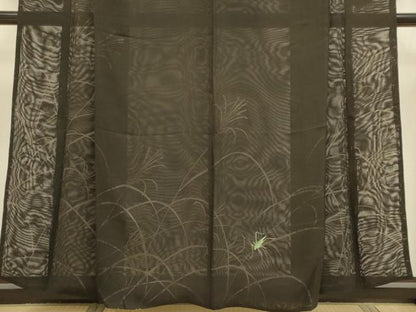 平和屋着物▽訪問着　無双　紗袷　紗×紗　夏虫　黒地　正絹　逸品　DABF5704du