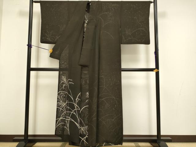 平和屋着物▽訪問着　無双　紗袷　紗×紗　夏虫　黒地　正絹　逸品　DABF5704du