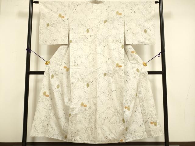 平和屋着物▽上質な紬　単衣　絞り　辻が花　正絹　逸品　DABF5706du
