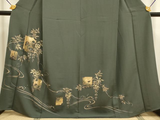平和屋着物▽訪問着　単衣　刺繍　破れ色紙千鳥花文　金彩　やまと誂製　正絹　逸品　DABF5714du
