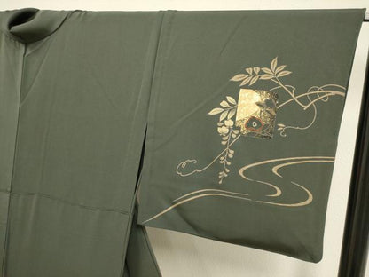 平和屋着物▽訪問着　単衣　刺繍　破れ色紙千鳥花文　金彩　やまと誂製　正絹　逸品　DABF5714du