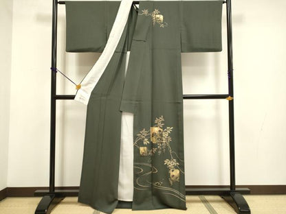 平和屋着物▽訪問着　単衣　刺繍　破れ色紙千鳥花文　金彩　やまと誂製　正絹　逸品　DABF5714du