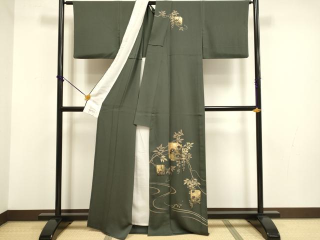 平和屋着物▽訪問着　単衣　刺繍　破れ色紙千鳥花文　金彩　やまと誂製　正絹　逸品　DABF5714du
