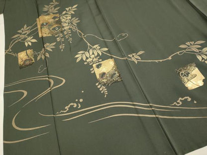 平和屋着物▽訪問着　単衣　刺繍　破れ色紙千鳥花文　金彩　やまと誂製　正絹　逸品　DABF5714du