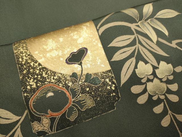 平和屋着物▽訪問着　単衣　刺繍　破れ色紙千鳥花文　金彩　やまと誂製　正絹　逸品　DABF5714du