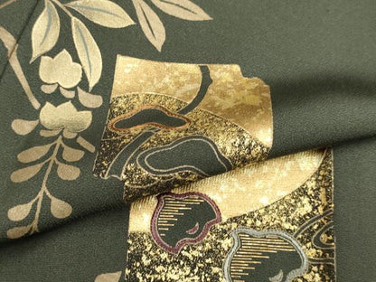平和屋着物▽訪問着　単衣　刺繍　破れ色紙千鳥花文　金彩　やまと誂製　正絹　逸品　DABF5714du