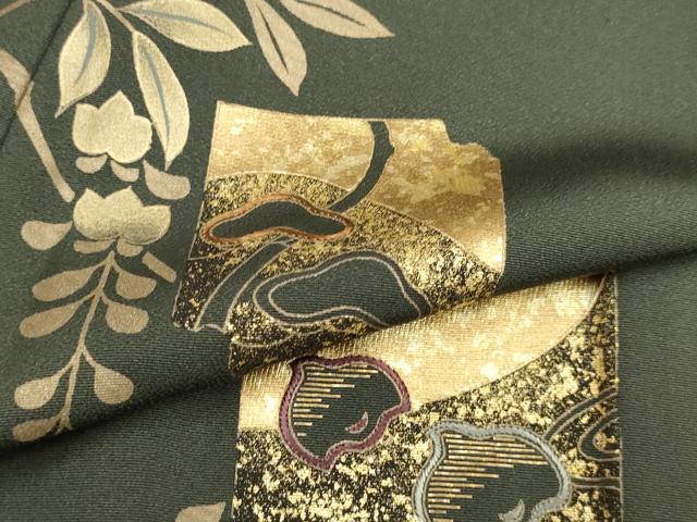 平和屋着物▽訪問着　単衣　刺繍　破れ色紙千鳥花文　金彩　やまと誂製　正絹　逸品　DABF5714du