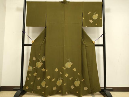 平和屋着物▽訪問着　単衣　駒刺繍　鈴　舞桜　兎　正絹　逸品　DABF5715du