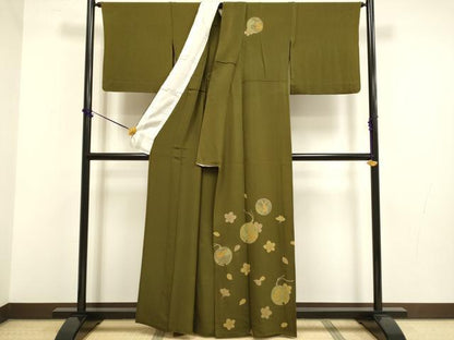 平和屋着物▽訪問着　単衣　駒刺繍　鈴　舞桜　兎　正絹　逸品　DABF5715du
