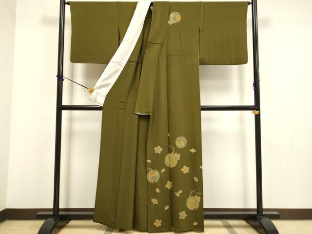 平和屋着物▽訪問着　単衣　駒刺繍　鈴　舞桜　兎　正絹　逸品　DABF5715du