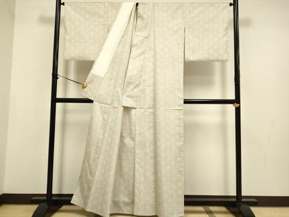 平和屋着物▽本場大島紬　単衣　白大島　麻の葉文様　正絹　逸品　DABF5717du