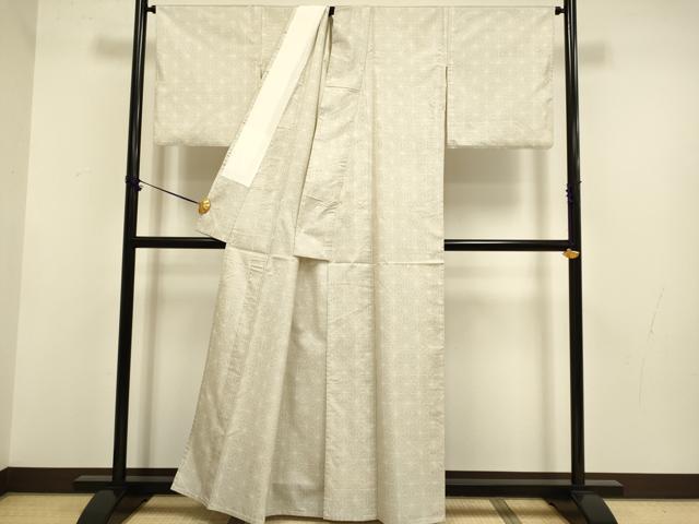 平和屋着物▽本場大島紬　単衣　白大島　麻の葉文様　正絹　逸品　DABF5717du