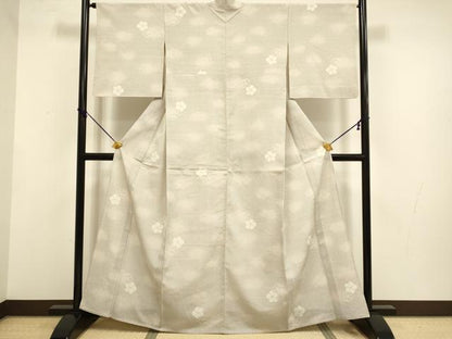 平和屋着物▽本塩沢　単衣　梅　さが美扱い　正絹　逸品　DABF5720du