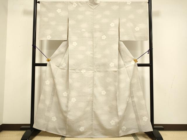 平和屋着物▽本塩沢　単衣　梅　さが美扱い　正絹　逸品　DABF5720du