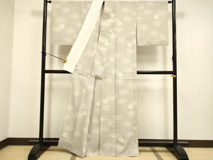 平和屋着物▽本塩沢　単衣　梅　さが美扱い　正絹　逸品　DABF5720du