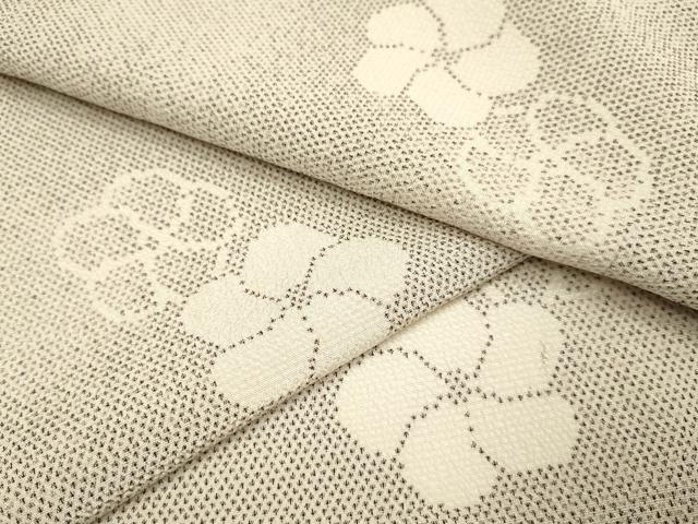 平和屋着物▽本塩沢　単衣　梅　さが美扱い　正絹　逸品　DABF5720du