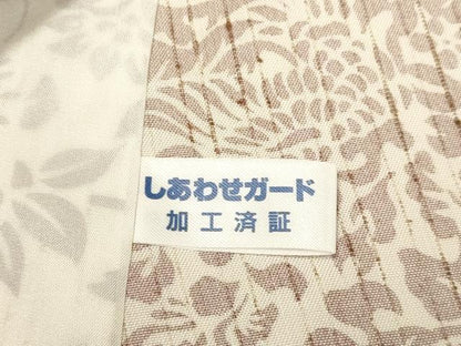 平和屋着物▽上質な紬　単衣　紅下松煙染　草花文　反端付き　正絹　逸品　DABF5724du