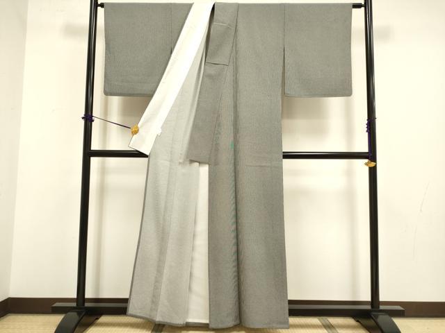 平和屋着物▽江戸小紋　単衣　万筋　暗黒色×白鼠色　さんび謹製　洗える着物　DABF5731du