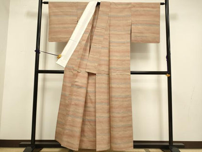 平和屋着物▽上質な紬　単衣　霞文　正絹　逸品　DABF5732du