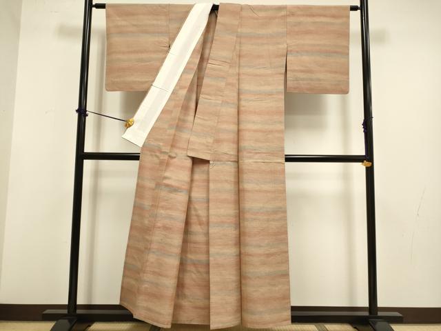 平和屋着物▽上質な紬　単衣　霞文　正絹　逸品　DABF5732du