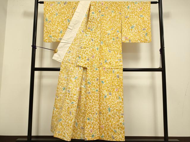 平和屋着物▽上質な紬 単衣 舞葉文 正絹 逸品 DABF5733du