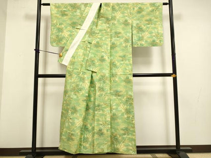 平和屋着物▽上質な紬　単衣　草花文　正絹　逸品　DABF5736du