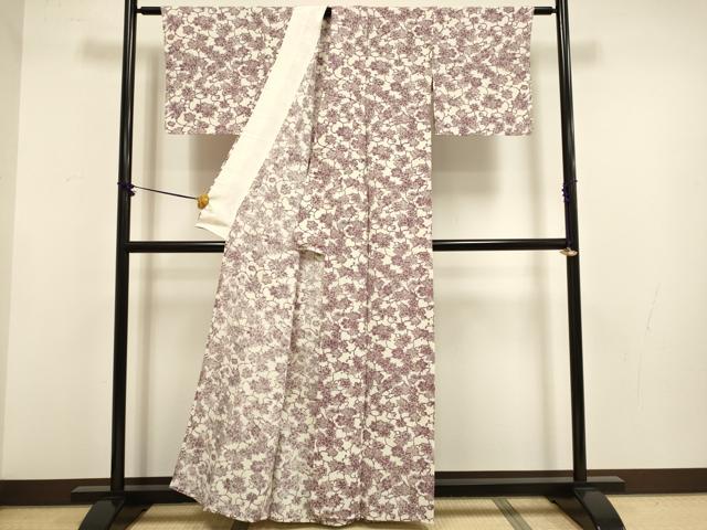 平和屋着物▽上質な小紋　単衣　草花文　正絹　逸品　DABF5737du