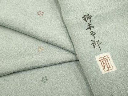 平和屋着物▽本加賀友禅作家　柿本市郎　小紋　単衣　舞花文　正絹　逸品　DABF5740du