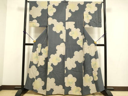 平和屋着物▽上質な小紋　単衣　絞り　兎　正絹　逸品　DABF5741du