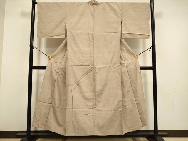 平和屋着物▽上質な紬　単衣　色無地　白茶色　正絹　逸品　DABF5747du