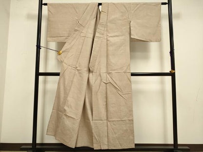平和屋着物▽上質な紬　単衣　色無地　白茶色　正絹　逸品　DABF5747du