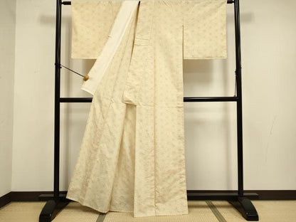 平和屋着物▽上質な紬 　単衣　麻の葉文様 　正絹　逸品　未使用　DABF5748du