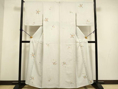 平和屋着物▽上質な小紋　単衣　花籠文　正絹　逸品　DABF5749du