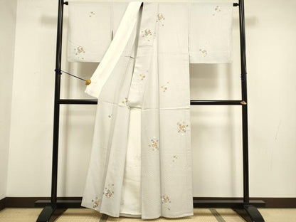平和屋着物▽上質な小紋　単衣　花籠文　正絹　逸品　DABF5749du