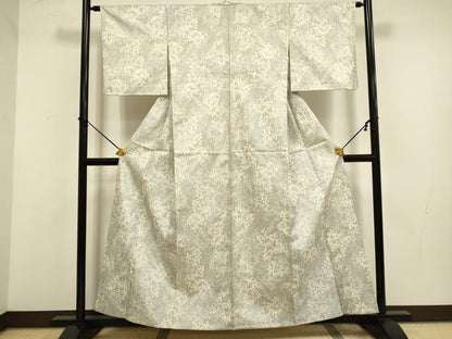 平和屋着物▽上質な紬　単衣　枝葉文　正絹　逸品　DABF5751du